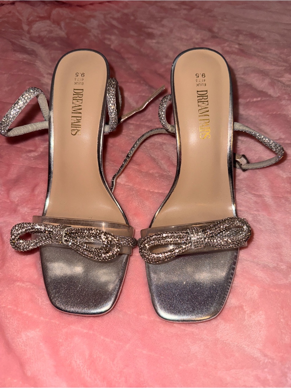 Dream Pairs Metallic Silver Rhinestone Bow Heels